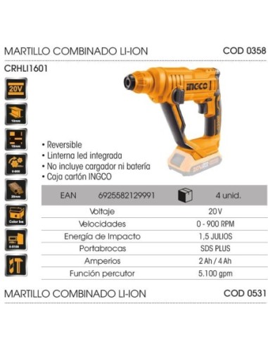 MARTILLO COMBINADO LITIO ION 20V