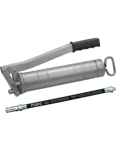 Pistola de engrase de acero E500 con manguera M10x1 400g cartucho/500g a granel MATO