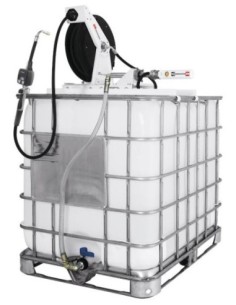 PAQUETE ESTACIONARIO DE BOMBA NEUMÁTICA PUMPMASTER 2 - 3:1 PARA ACEITE CON ENROLLADOR RM-12S, MONTAJE SUPERIOR, IBC 1.000 L