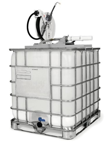 PAQUETE ESTACIONARIO DE BOMBA NEUMÁTICA PUMPMASTER 2 - 3:1 PARA ACEITE CON ENROLLADOR RM-12, MONTAJE SUPERIOR, IBC 1.000 L