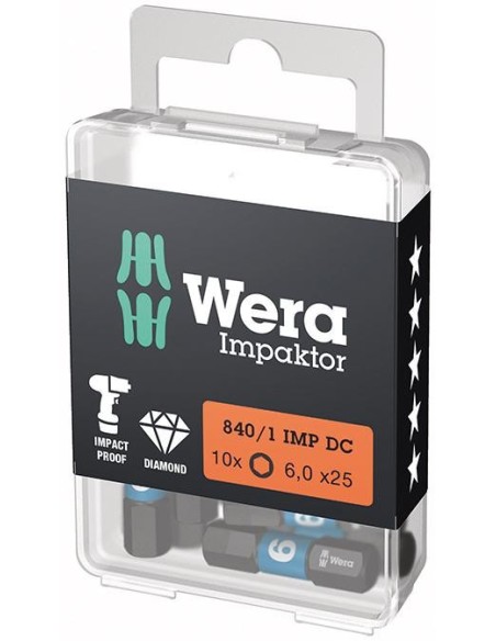 Punta Impaktor 1/4 DIN 3126 C6,3 hembra hexagonal 6x25mm Paquete 10 uds Wera