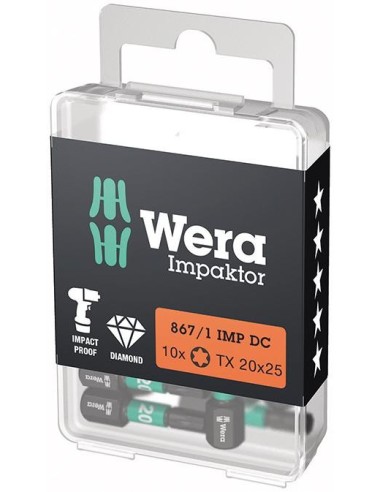 Punta Impaktor 1/4 DIN 3126 C6,3 T20x25mm Paquete 10 uds Wera