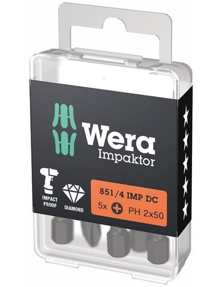 Punta Impaktor 1/4 DIN 3126 E6,3 PH2x50mm Paquete 5 uds Wera
