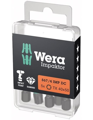 Punta Impaktor 1/4 DIN 3126 E6,3 T40x50mm Paquete 5 uds Wera