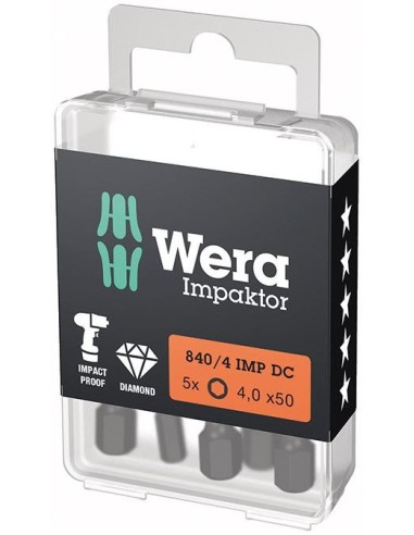Punta Impaktor 1/4 DIN 3126 E6,3 hembra hexagonal 4x50mm Paquete 5 uds Wera