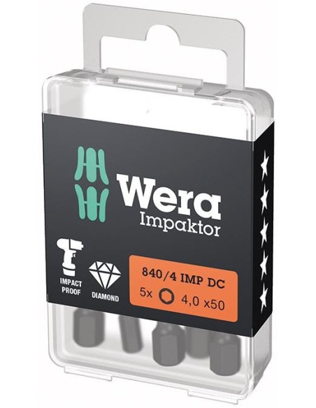 Punta Impaktor 1/4 DIN 3126 E6,3 hembra hexagonal 4x50mm Paquete 5 uds Wera