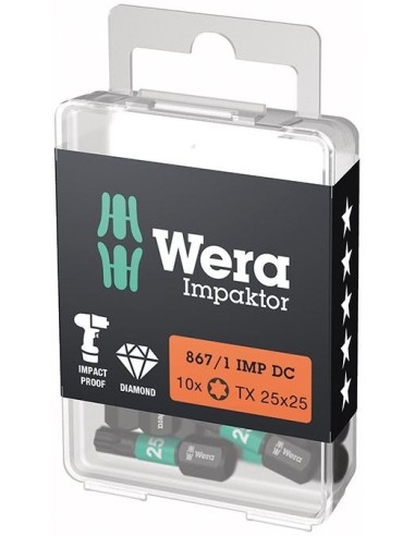 Punta Impaktor 1/4 DIN 3126 C6,3 T25x25mm Paquete 10 uds Wera