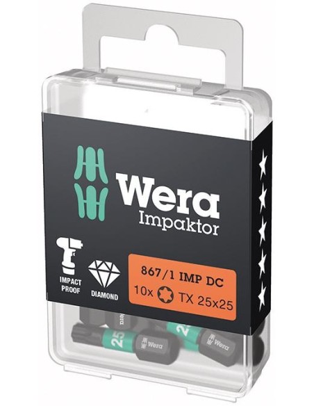 Punta Impaktor 1/4 DIN 3126 C6,3 T25x25mm Paquete 10 uds Wera