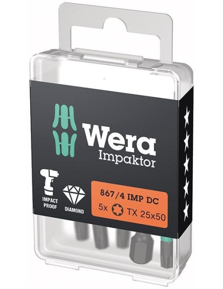 Punta Impaktor 1/4 DIN 3126 E6,3 T25x50mm Paquete 5 uds Wera