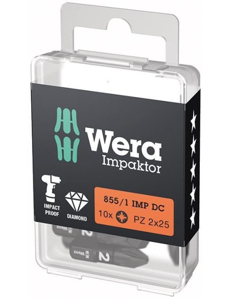 Punta Impaktor 1/4 DIN 3126 C6,3 PZ2x25mm Paquete 10 uds Wera