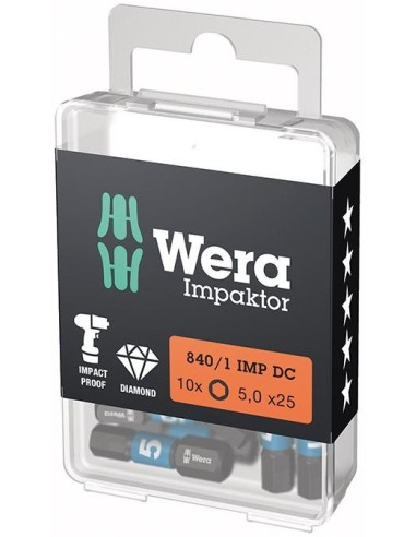 Punta Impaktor 1/4 DIN 3126 C6,3 hembra hexagonal 5x25mm Paquete 10 uds Wera