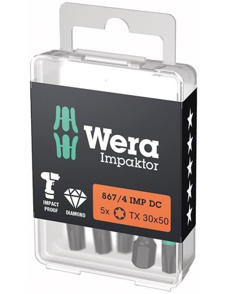 Punta Impaktor 1/4 DIN 3126 E6,3 T30x50mm Paquete 5 uds Wera