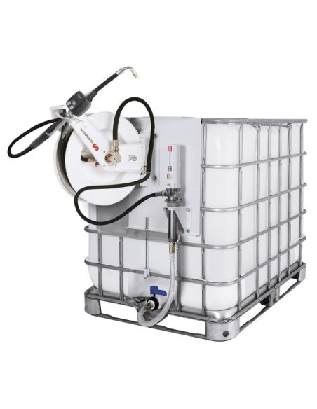 PAQUETE ESTACIONARIO DE BOMBA NEUMÁTICA PUMPMASTER 2 - 3:1 PARA ACEITE CON ENROLLADOR RM-12, MONTAJE LATERAL, IBC 1.000 L