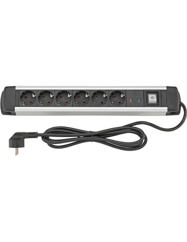 Regleta de 6 enchufes H05VV-F3G1,5 1,6m Aluminio FORTIS