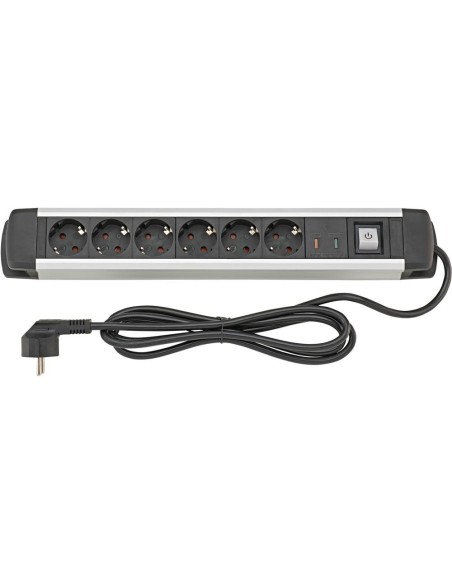 Regleta de 6 enchufes H05VV-F3G1,5 1,6m Aluminio FORTIS