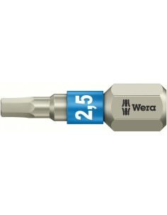 Punta inoxidable 1/4 DIN3126C6,3 hembra hexagonal 2,5x25mm Wera