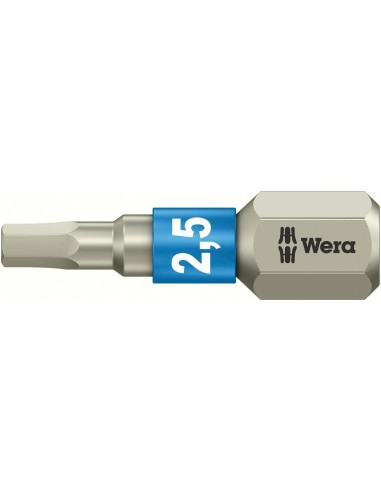 Punta inoxidable 1/4 DIN3126C6,3 hembra hexagonal 2,5x25mm Wera