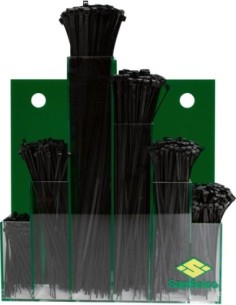 Surtido de bridas para cables 600 piezas en expositor mural negro SapiSelco
