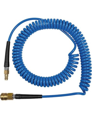 Manguera en espiral PU azul con acoplamiento y conector AN7,2 12x8mm, 7,5m RIEGLER