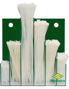 Surtido de bridas para cables 600 piezas en expositor mural natural SapiSelco