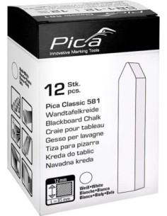 Tiza de pizarra Pica-Classic blanca 12x12x85mm,cuad. con punta, sin env.papel caja 12 uds. Pica