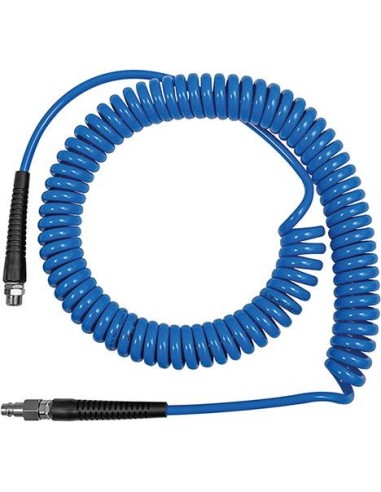 Manguera en espiral PU azul, union roscada y prot. dobl. RE G1/4, 10x6,5mm, 10m RIEGLER