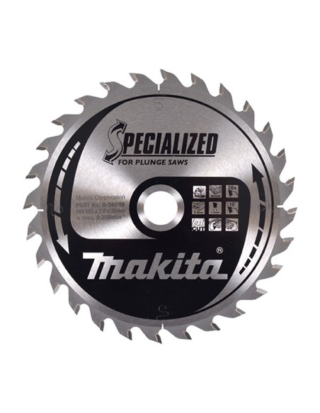 Makita B-56699 Disco TCT 165/20/28D Incisión Madera