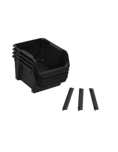 4 CUBETAS MEDIANAS STANLEY NEGRAS CON SOPORTE PARA PARED