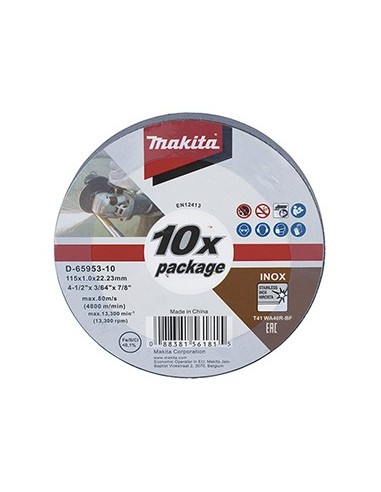 Makita D-65953-10 Discos de corte de acero inox. 115x1,0x22 (10 pcs)