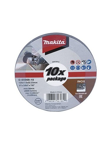 Makita D-65969-10 Discos de corte de acero inox. 125x1,0x22 (10 pcs)