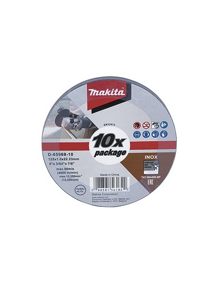 Makita D-65969-10 Discos de corte de acero inox. 125x1,0x22 (10 pcs)
