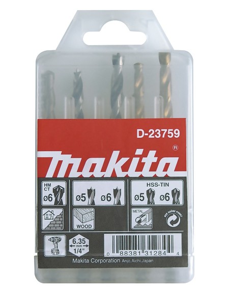 Makita D-23759 Estuche de brocas para madera, metal y ladrillo 1/4