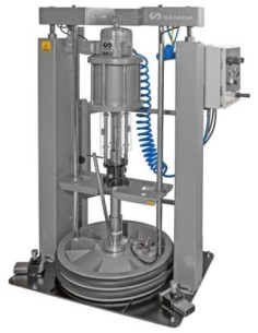 PAQUETE DE BOMBA NEUMÁTICA PUMPMASTER 80 - 50:1 PARA GRASA DE DOVELAS CON INDUCTOR NEUMÁTICO, BIDÓN 185 KG