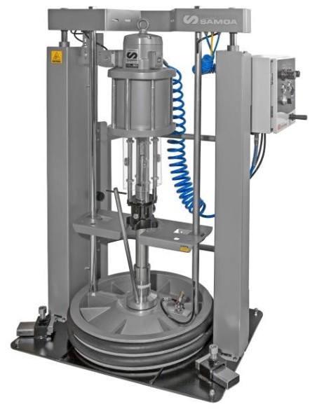 PAQUETE DE BOMBA NEUMÁTICA PUMPMASTER 80 - 50:1 PARA GRASA DE DOVELAS CON INDUCTOR NEUMÁTICO, BIDÓN 185 KG