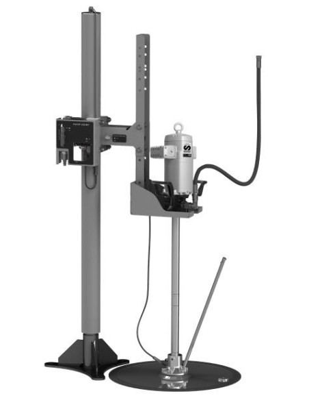 PAQUETE DE BOMBA NEUMÁTICA PUMPMASTER 45 - 40:1 PARA GRASA CON ELEVADOR NEUMÁTICO E INDUCTOR POR GRAVEDAD, BIDÓN 185 KG