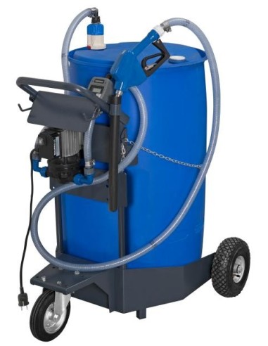 PAQUETE MÓVIL DE BOMBA ELÉCTRICA SERIE SOLURA 230 V AC PARA UREA/ADBLUE CON BOQUEREL AUTOMÁTICO Y CONTADOR, BIDÓN 205 L, 30 L/M