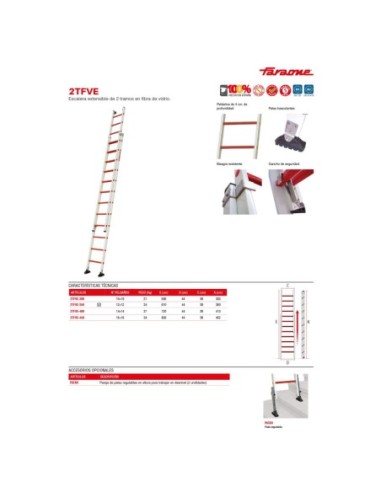 2TFVE | Escalera extensible de 2 tramos de fibra de vidrio