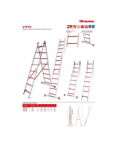 2TFVC | Escalera multiuso de 2 tramos de fibra de vidrio