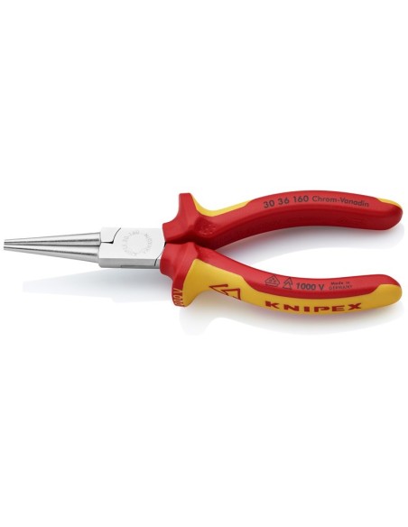 Alicate de boca larga aislados con fundas multicomponentes, según norma VDE cromado 160 mm KNIPEX 30 36 160