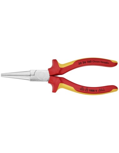 Alicate de boca larga aislados con fundas multicomponentes, según norma VDE cromado 160 mm KNIPEX 30 36 160