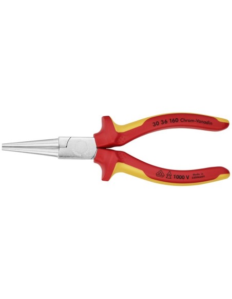 Alicate de boca larga aislados con fundas multicomponentes, según norma VDE cromado 160 mm KNIPEX 30 36 160
