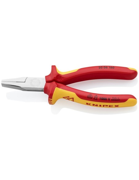 Alicate de boca plana aislados con fundas multicomponentes, según norma VDE cromado 160 mm KNIPEX 20 06 160