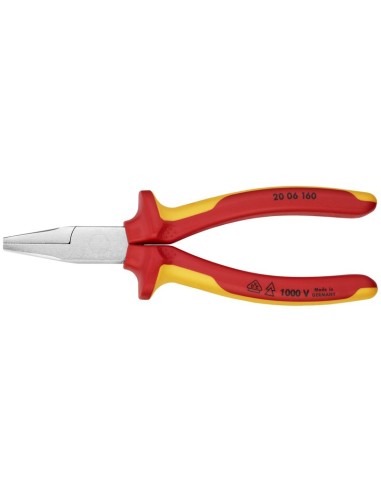 Alicate de boca plana aislados con fundas multicomponentes, según norma VDE cromado 160 mm KNIPEX 20 06 160