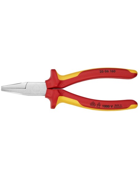 Alicate de boca plana aislados con fundas multicomponentes, según norma VDE cromado 160 mm KNIPEX 20 06 160