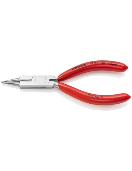 Alicate de boca redonda con filos de corte (Alicate para joyería) recubiertos de plástico cromado 130 mm KNIPEX 19 03 130