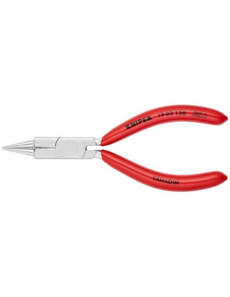 Alicate de boca redonda con filos de corte (Alicate para joyería) recubiertos de plástico cromado 130 mm KNIPEX 19 03 130