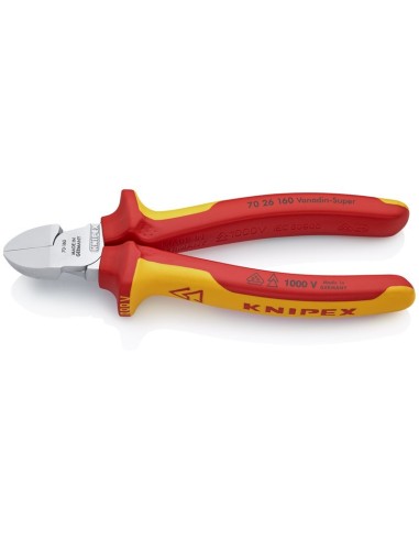 Alicate de corte diagonal aislados con fundas multicomponentes, según norma VDE cromado 160 mm KNIPEX 70 26 160