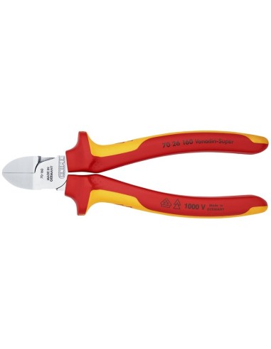 Alicate de corte diagonal aislados con fundas multicomponentes, según norma VDE cromado 160 mm KNIPEX 70 26 160