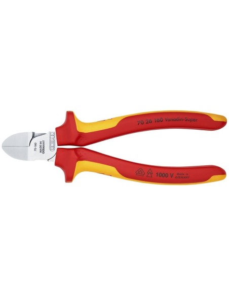 Alicate de corte diagonal aislados con fundas multicomponentes, según norma VDE cromado 160 mm KNIPEX 70 26 160
