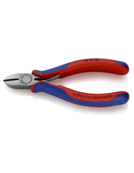 Alicate de corte diagonal para electromecánica con fundas multicomponentes negro atramentado 125 mm KNIPEX 76 12 125